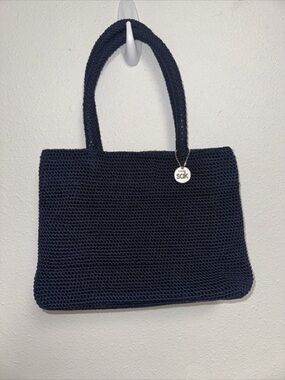 The Sak Navy Crochet Tote with Branded Charm